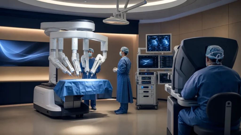 Centro cirúrgico equipado para cirurgia robótica da próstata